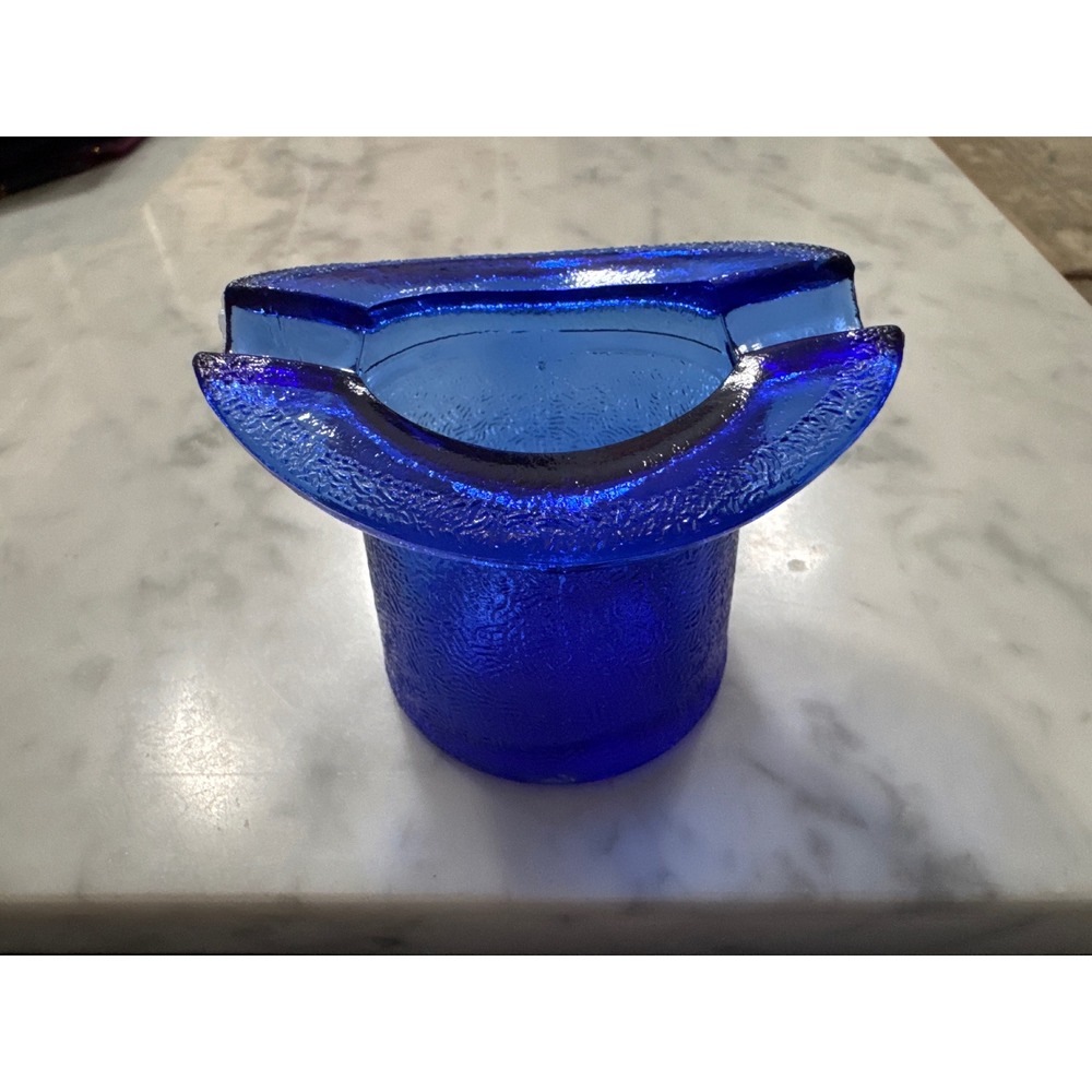 Vintage Lowell Hand Cream Cobalt Blue Glass Top Hat Toothpick Holder Piqua Ohio